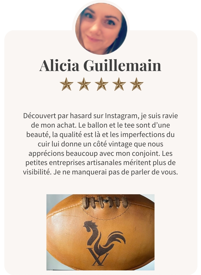 Avis client ballon de rugby vintage avec tee en bois pour décoration artisanale