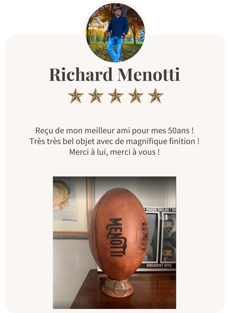 Avis client ballon rugby cuir personnalisé pour anniversaire 50 ans cadeau unique