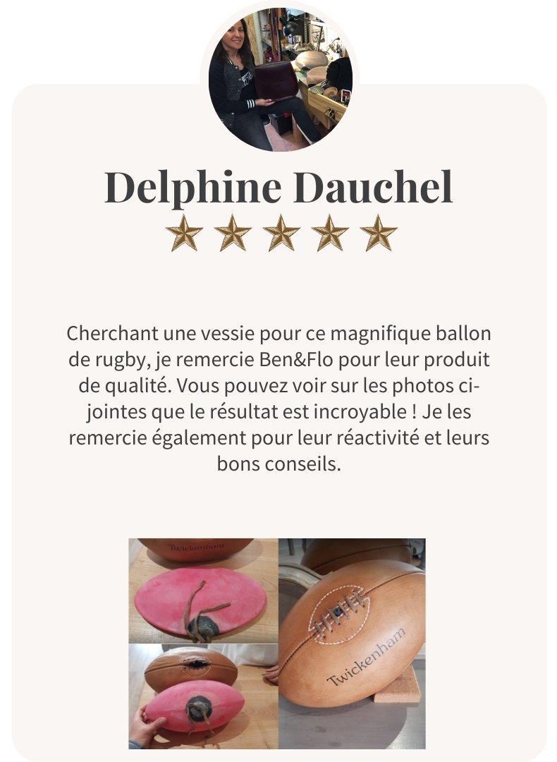 Rénovation d’un ballon de rugby avec vessie de qualité fournie par Ben et Flo