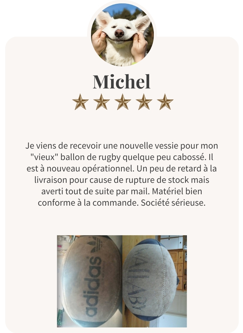Nouvelle vessie reçue pour un vieux ballon de rugby, restauré par Ben et Flo