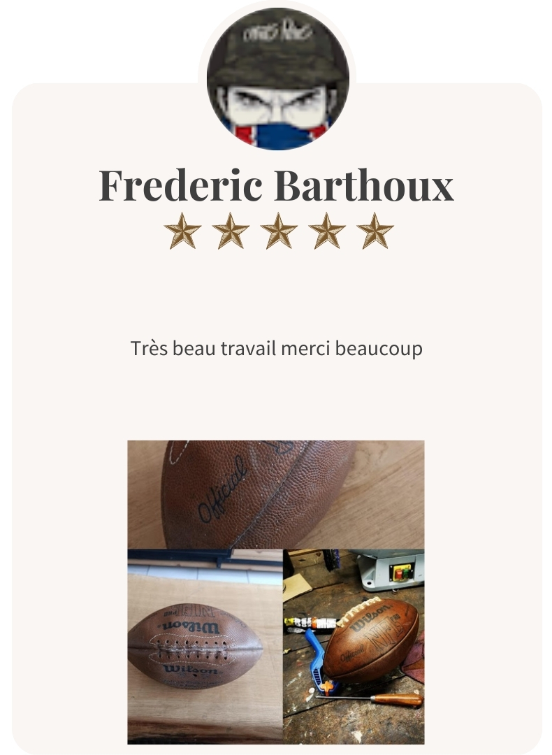 Ballon NFL rénové avec soin par Ben & Flo, avant et après réparation.