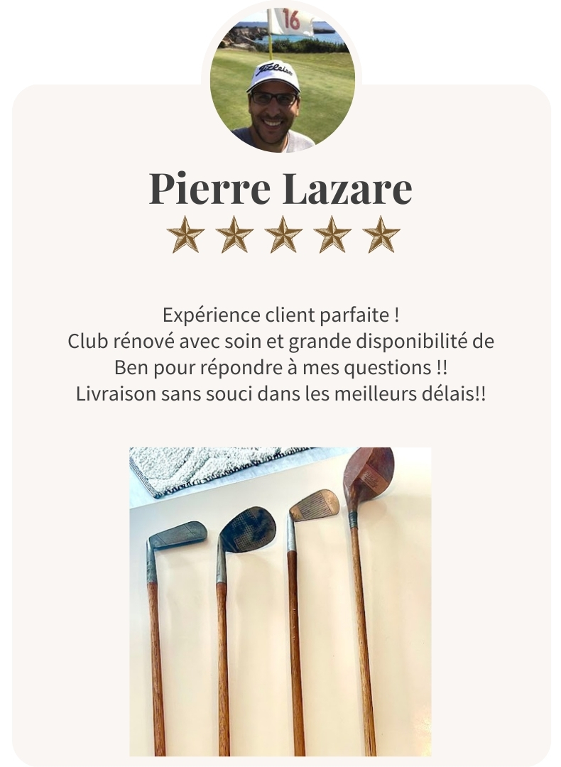Clubs de golf vintage rénovés avec soin par Ben & Flo, avant et après la restauration.