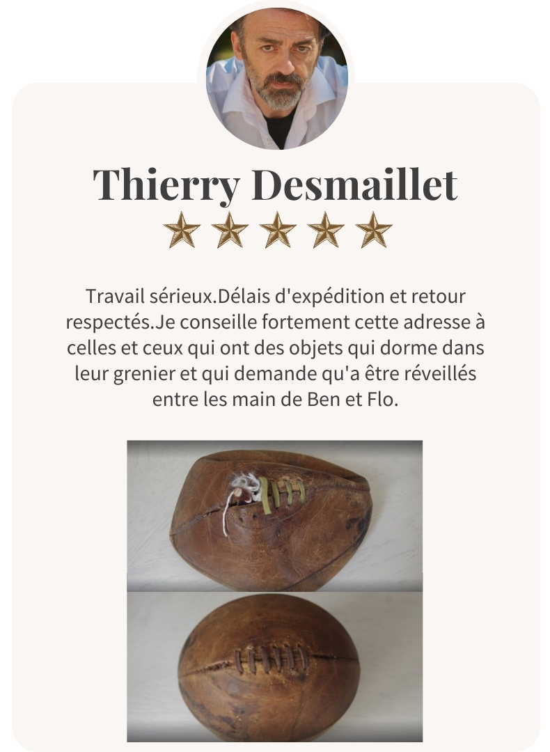 Restauration de ballon de football américain ancien, avant et après travail.