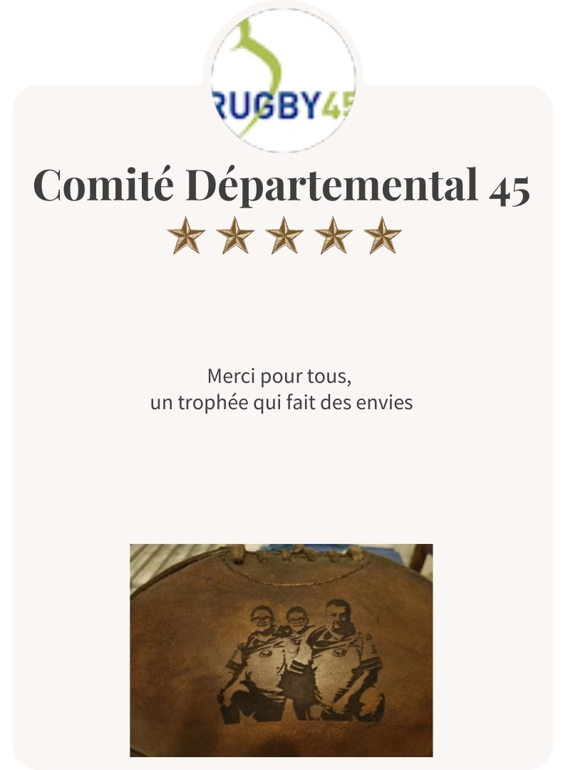 Ballon de rugby en cuir vintage personnalisé avec gravure laser d’un père et de ses enfants