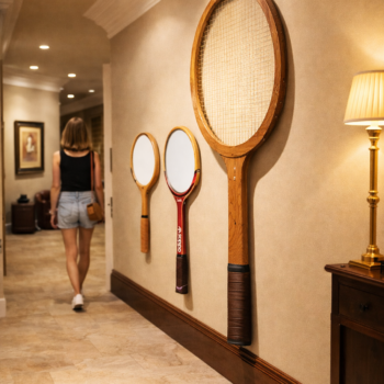 raquette de tennis géante décoration murale hôtel luxe raquette tennis bois XXL décoration intérieure tennis