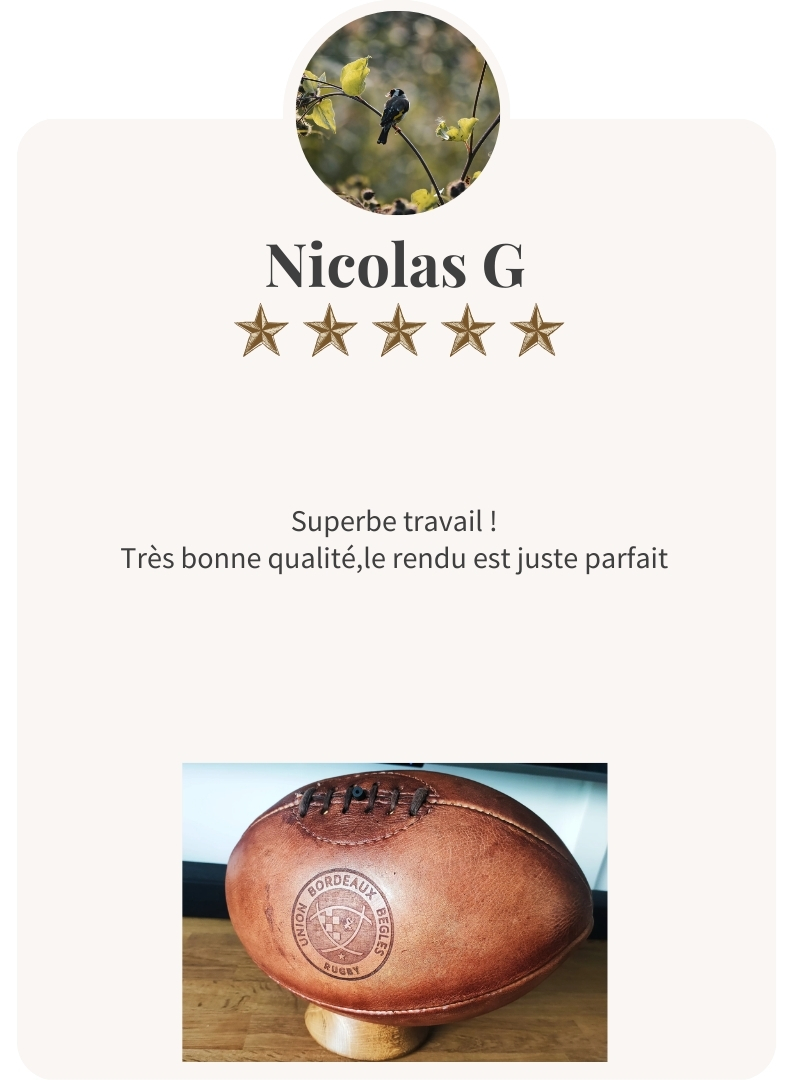 Avis client ballon de rugby vintage en cuir avec marquage personnalisé Ben & Flo