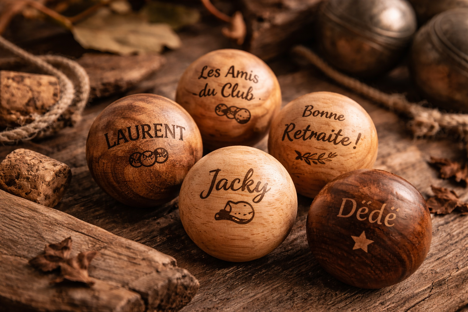 cochonnets de pétanque personnalisés en bois gravé idée cadeau joueur pétanque