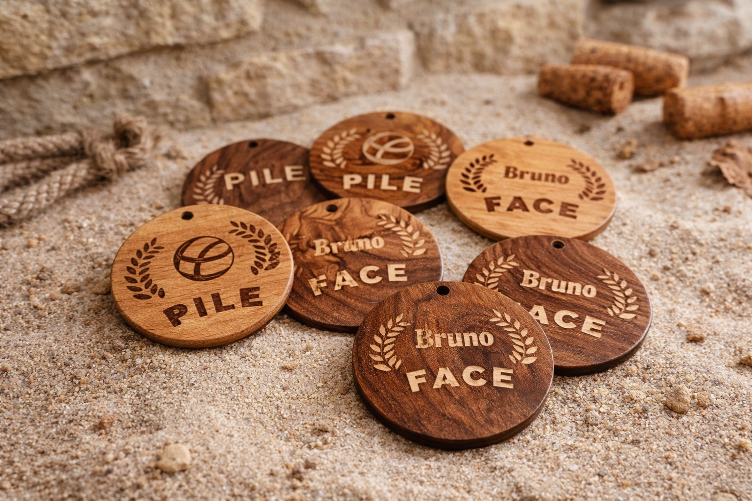jetons pile ou face pétanque en bois massif gravé idée cadeau joueur pétanque