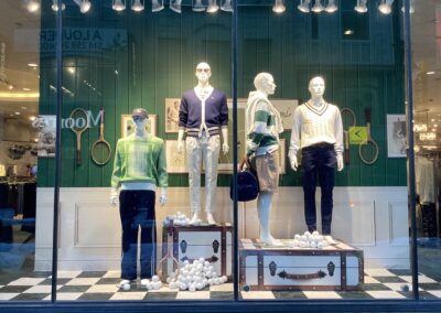 tennis vintage store window display Simons Canada rackets decor