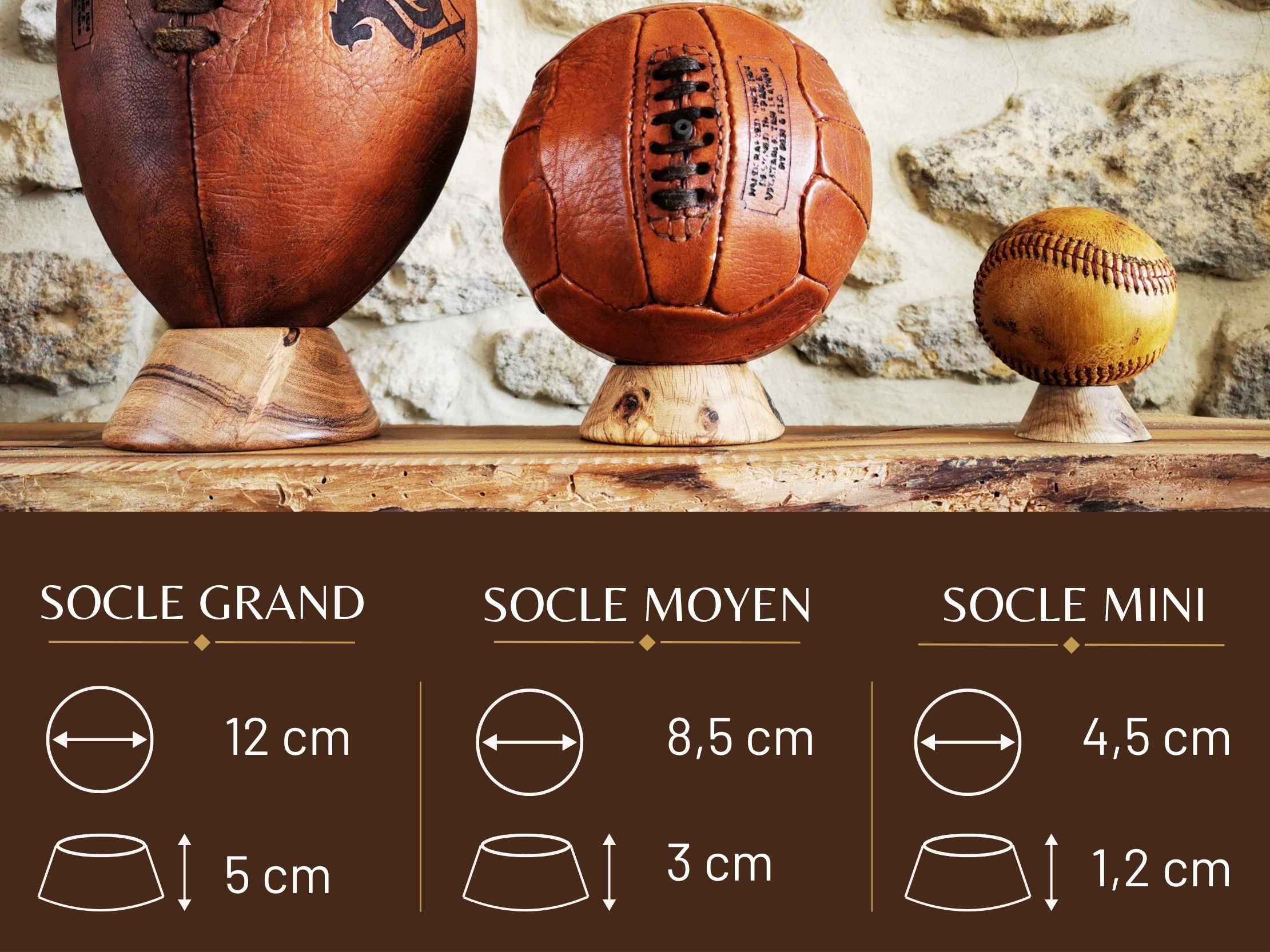 Socles pour ballon de différentes tailles avec mesures